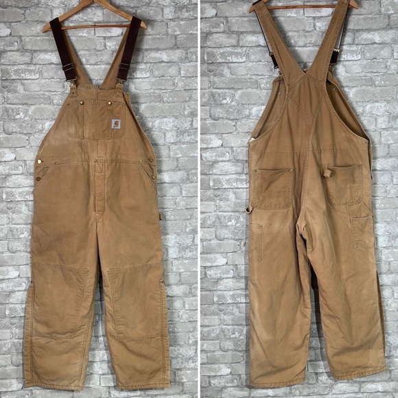 Vintage Carhartt Men's 48 Duck Canvas Bib Suspender Overalls Tan Carpenter Pants - Picture 1 of 14